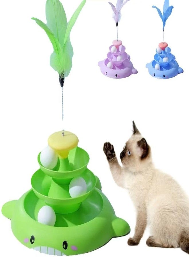 PET FUN مجموعة ألعاب القطط التفاعلية من بيت فن®: برج مسار كرات بثلاثة مستويات مع عصا ريش وكرات مطاردة متدحرجة للقطط والقطط الصغيرة المنزلية، للعب الذهني والبدني - Image 1